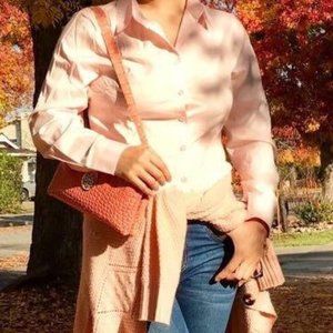 Light Pink Long Sleeve Button Down Blouse Formal Casual Dress Collar Shirt